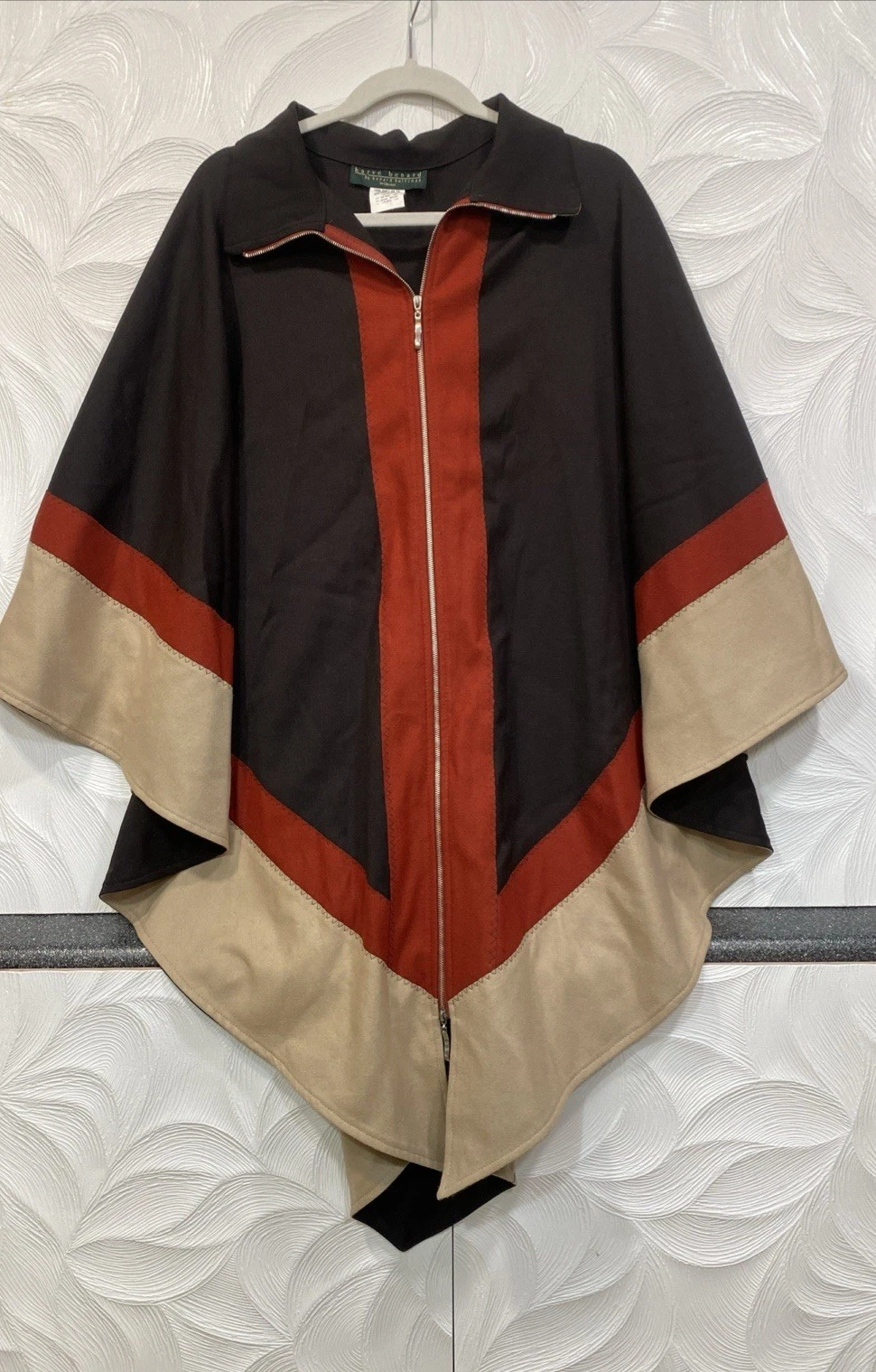 Harve Benard Rust Brown Wool Blend Shawl Cape Poncho Size/Talla 16W Vtg