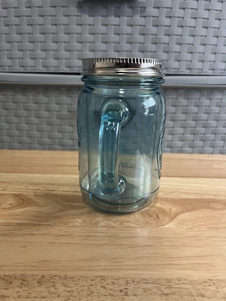 Taza de viaje de plástico con aislamiento Aladdin Mason Jar 20 oz azul con tapa sin pajita Foto 3 de 4