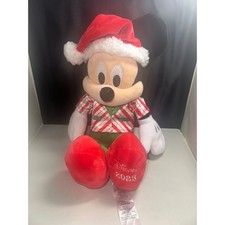 Disney Parks Mickey Mouse Holiday Christmas Plush 2023 Santa Hat Candy Cane