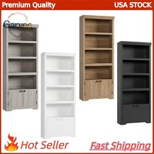 Adjustable Shelves Farmhouse Bookcase 5 Tier 23.6W 69" Tall 2 Doors Storage