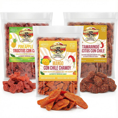 Mexican Fruit Candy 3-Pack, Dulces Mexicanos, Mango Chamoy, Pineapple Chile, and