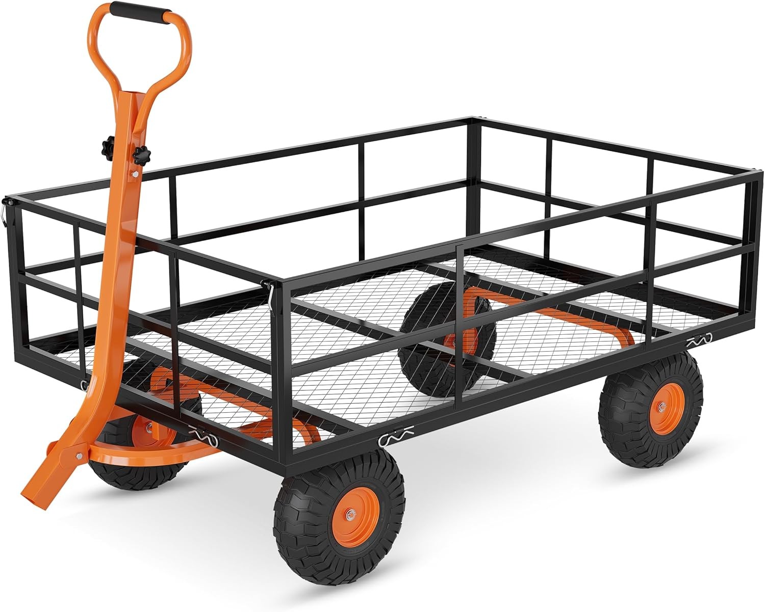 Heavy-Duty Steel Mesh Garden Wagon Cart 44x30" Bed, 1200lb Capacity, 13In Wheels