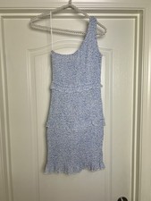 Princess Polly Blue Floral Ruffle Mini Dress 4 One Shoulder Sleeveless Party