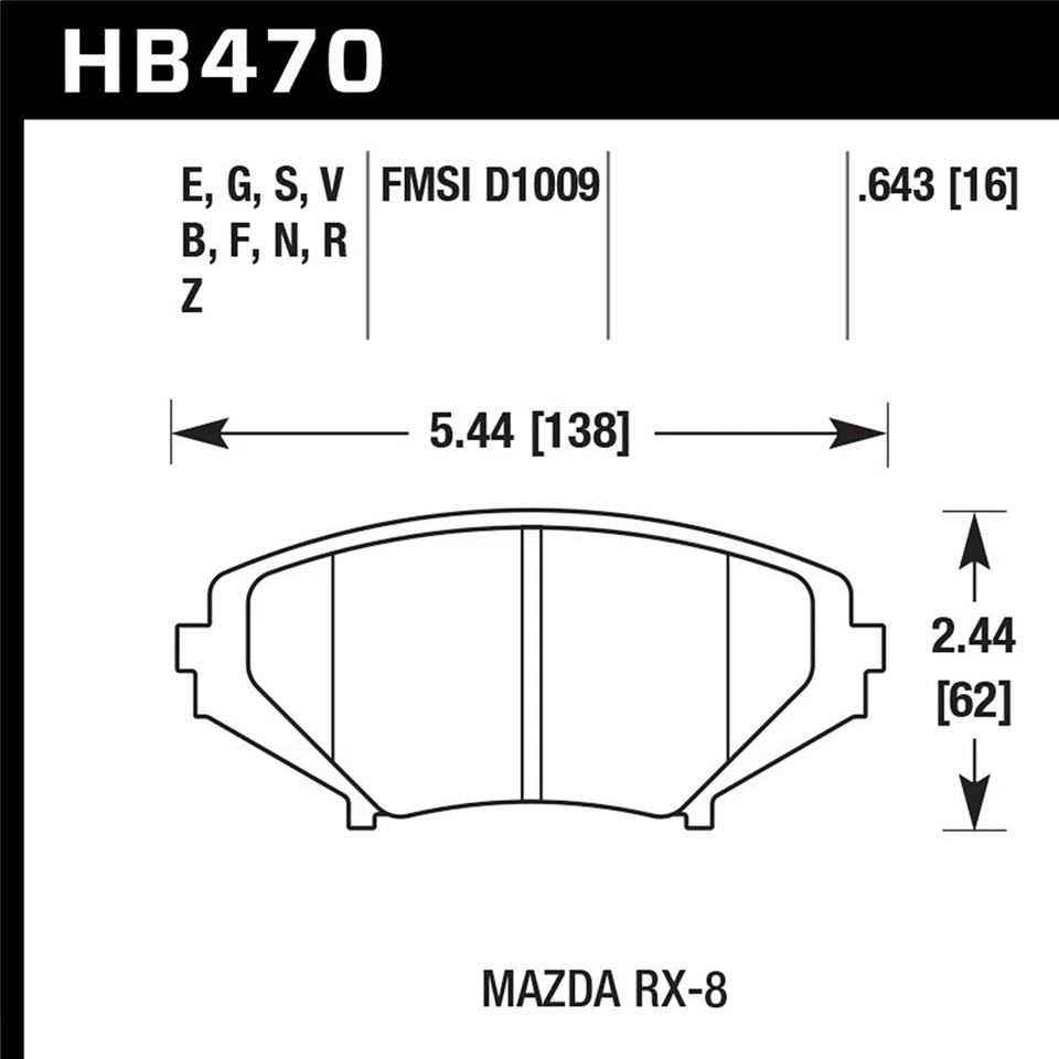 Hawk HB470F.643 HPS High Performance Front Disc Brake Pads for 04-11 Mazda RX-8 - Image 2 of 4