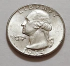 1964 Washington Quarter • AU Slider Look 90% Silver • Strong Detail NMM  X65