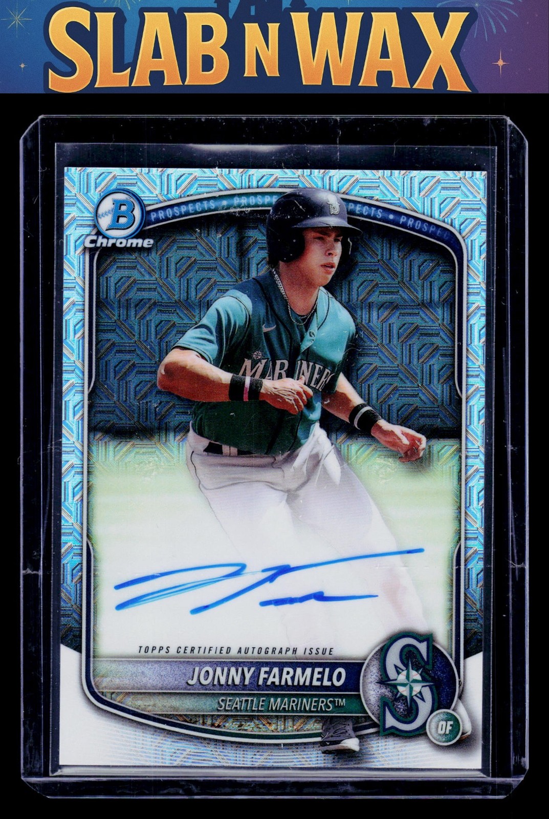 2025 Bowman Chrome #BMA-JFA Jonny Farmelo Prospect Autographs Mega Mojo