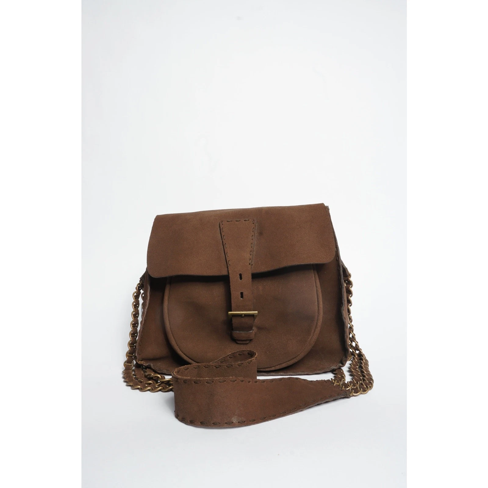 Borsa a tracolla Prada in camoscio marrone con catena