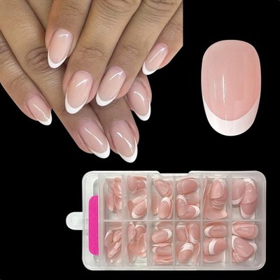 Frische und Natürlich Aussehende Französische Press-On Nägel, 4-in-1 Gel