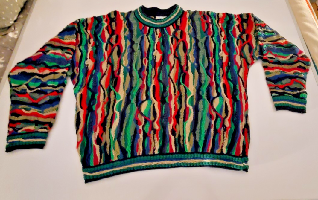 VTG 90s COOGI Australia 3D Knit Sweater Mercerized Cotton XL