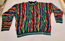 VTG 90s COOGI Australia 3D Knit Sweater Mercerized Cotton XL Rainbow Vertical