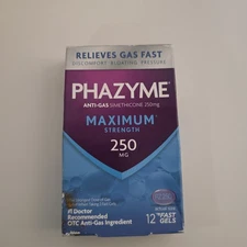  Phazyme Anti Gas MAXIMUM STRENGTH 250mg Simethicone 12 Fast Gels Exp. 11/2025