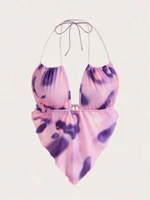 Shein Icon Women's Multiple Colored Tie Dye Hanky Hem Halter Top Large