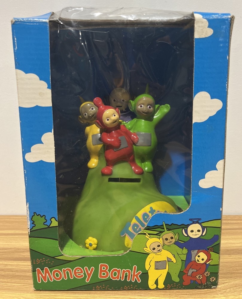 Teletubbies 1996 Vintage Ragdoll Money Box Piggy Bank Rare Collectible Figure in Original Packaging