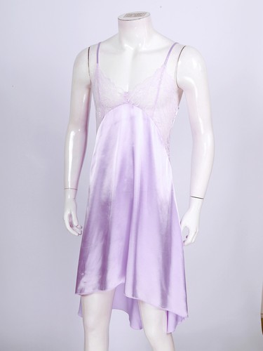 AU Men Soft Shiny Ruffled Nightdress Satin Sissy Nightie Dress Pajamas Nightwear - Picture 42 of 58