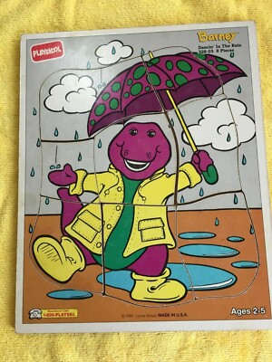 3 Vintage Playskool ~ Wooden Puzzles ~ Barney ~ 101 Dalmatians ~ Sesame Street