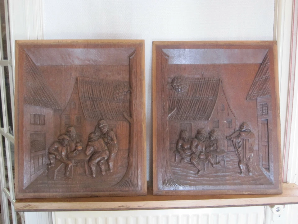 decorative pair off oak carved pannels renaissance style - Image 2 of 4
