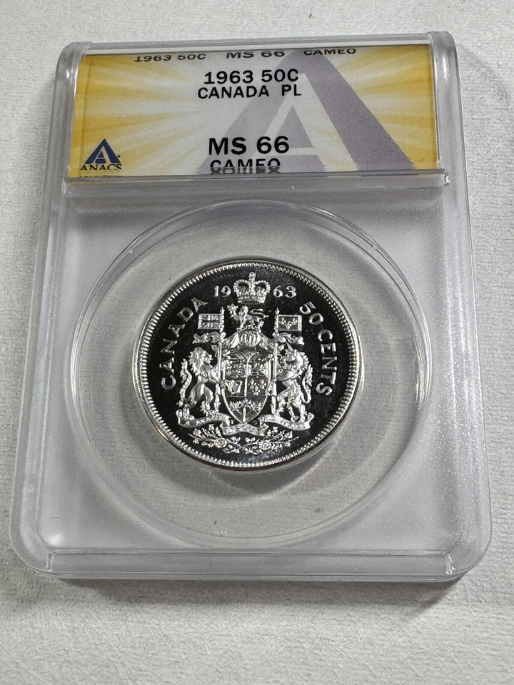1963 Canada 50 Cents Silver Coin Proof Like Graded MS 66 Cameo by ANACS - Image 2 of 4