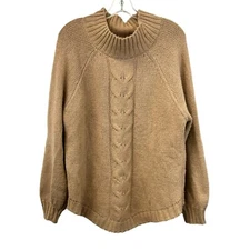 Cozy Co. Women’s Mock Neck Long Raglan Sleeve Pullover Beige Knit Sweater M/L
