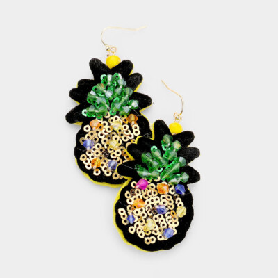 NEW Tropical Pineapple Gold Sequin Beaded Earrings