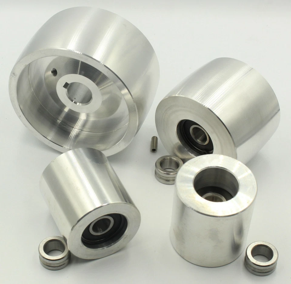 Juego de ruedas amoladora de correa amoladora de cuchillos 4" Drive-19 mm eje, 3" seguimiento, 2" ralentí Foto 3 de 4