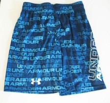 Under Armour Boys UA Wordmark Fade Boost Loose Fit Shorts Petrol Blue Sz 4 - NWT