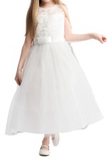 Abito da Cerimonia Bambina Elegante Margaret con Pizzo, Tulle e Fiocco in Satin
