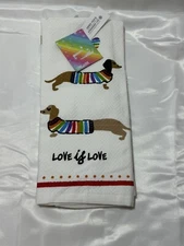 Dachshund Dog Rainbow Kitchen Towel White Cotton Pride Collection Love is Love