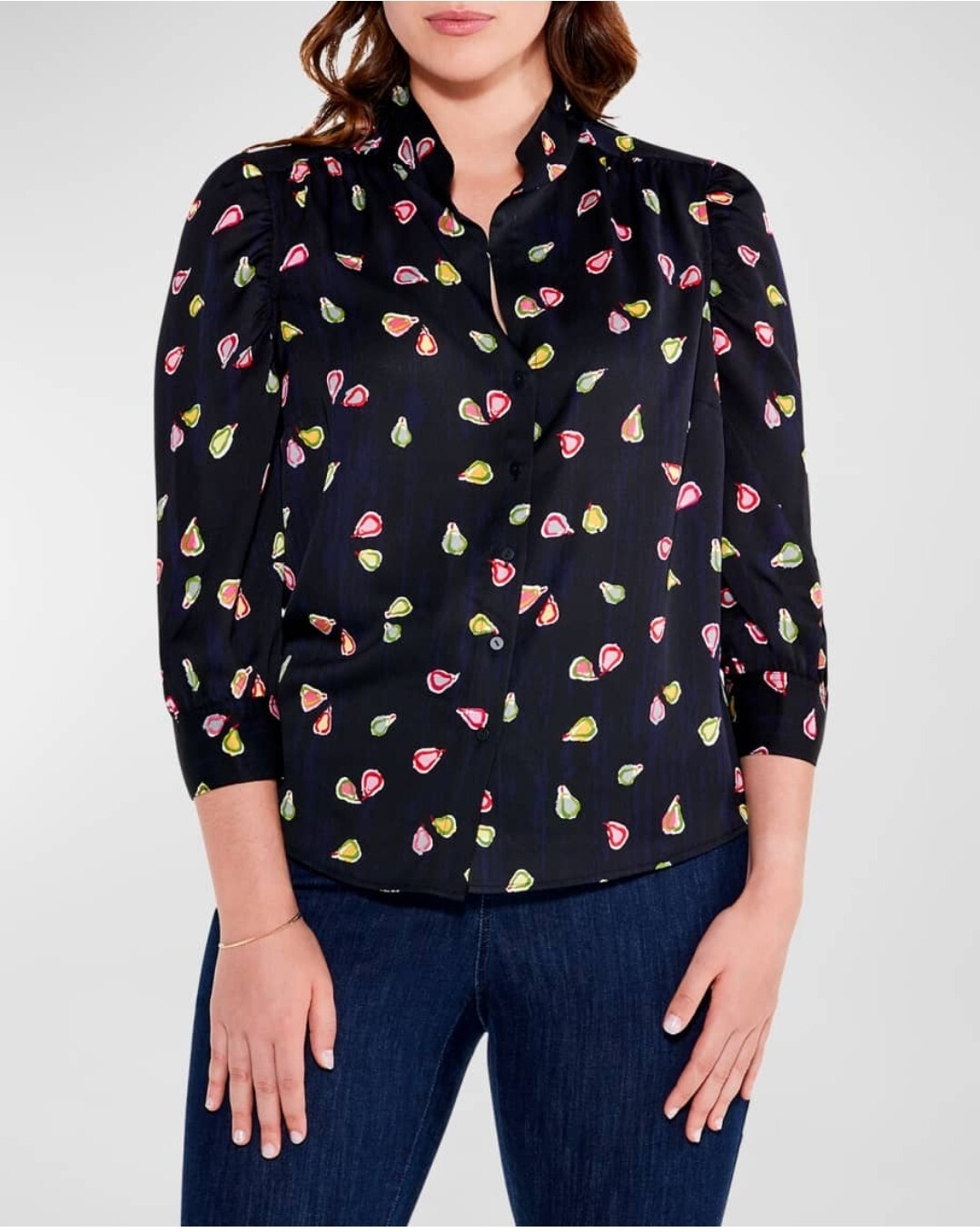 Nic + Zoe 3x pear print blouse womens stylish top