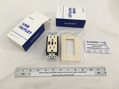 (2) NEW ELEGRP 30W 15A 3-Port Type C + Dual Type A USB Duplex Outlet LT ALMOND