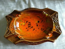 California Originals USA Large Ashtray Yellow/Orange/Green/Brown Glaze 