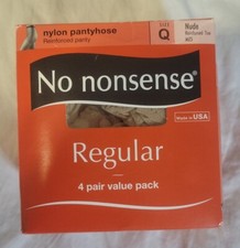 NEW No Nonsense Regular Pantyhose Sz Queen Nude 4 pair Reinforced Toe Panty NOS