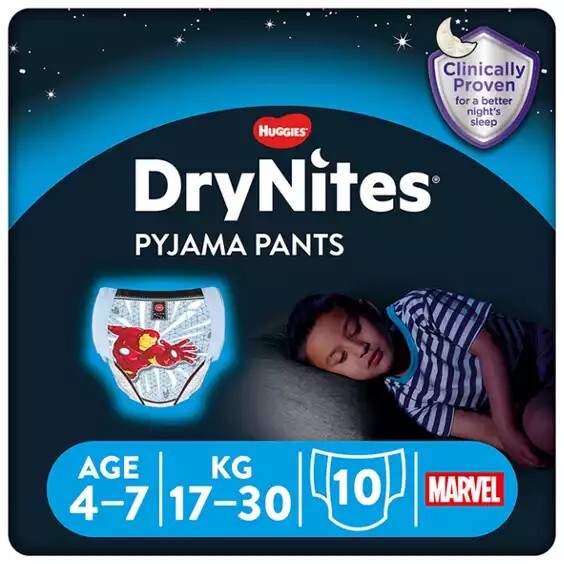 Huggies DryNites Pyjama Pants Boy 4-7 Years, 10 Pyjama Pants Marvel 17 30  kgs
