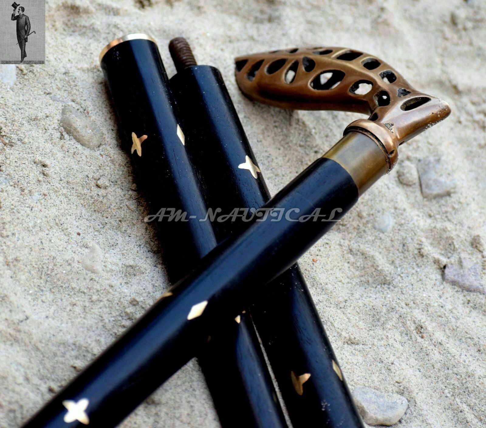 Designer Solid Brass Engraved Head Handle Style W… - image 3