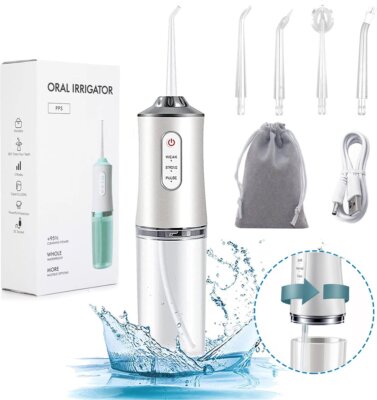 Munddusche Akku Wasserflosser mit 4 Düsen 3 Modi USB Zahnreiniger Oral Irrigator