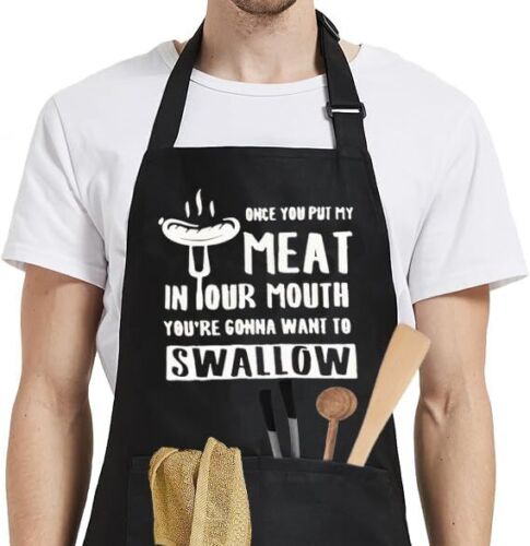 Funny BBQ Apron for Men Adjustable Cooking Grilling Apron with Pocket