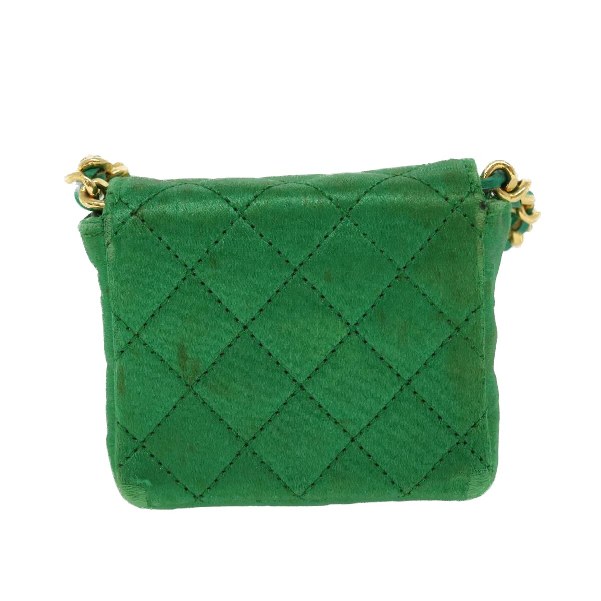CHANEL Mini Matelasse Chain Pouch Shoulder Bag Satin Green