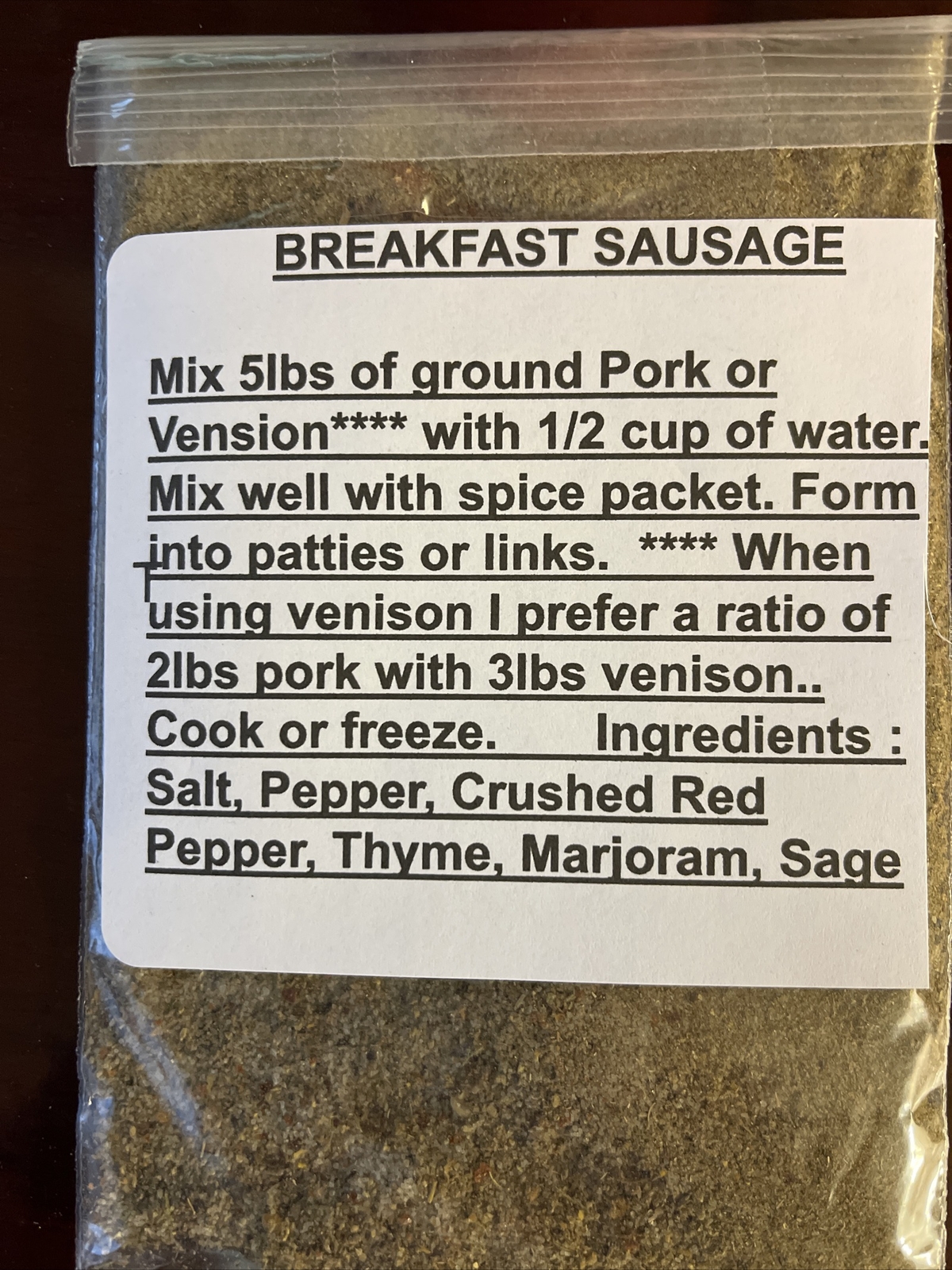 Pork & More Pork Or Venison BREAKFAST Sausage Spices V See Box USA