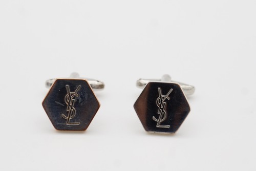 Yves Saint Laurent Vintage Classic Logo Hallmark YSL Hexagon Cufflinks Silver - Picture 4 of 8