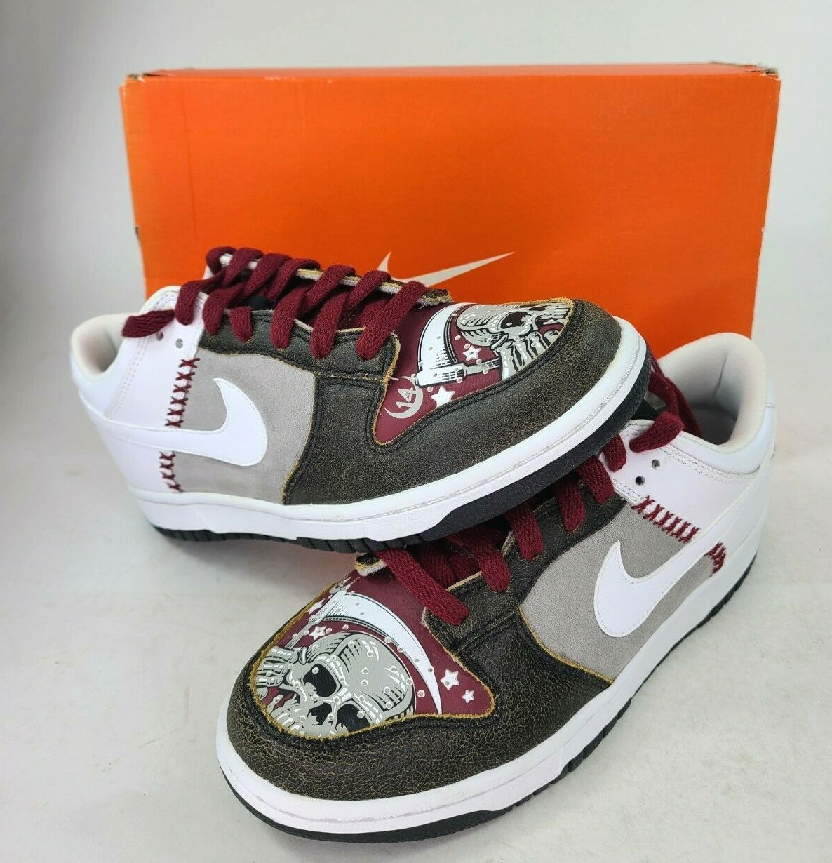 Skull Dunks Vintage Nike Dunk Low GS Sz 5.5 Grim Reaper White Red Grey Halloween ...