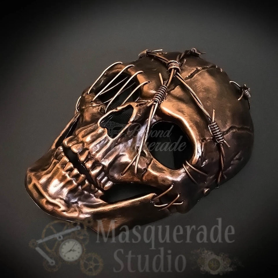 Men's Steampunk Full Face Skull Halloween Costume Masquerade Mask [Copper] - Image 3 of 4