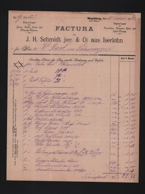 Magdeburg, invoice 1898, J. H. Schmidt Jr. & Co. Short Steel Hardware Warehouse
