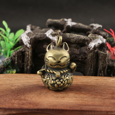 Solid Brass  lucky cat pendant Figurine Small Statue Home Ornament Collectibles