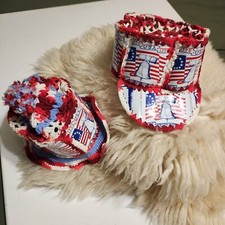 2 VTG  Homemade New Orleans Falstaff beer Beercan Crochet Bicentennial 1976 Hats
