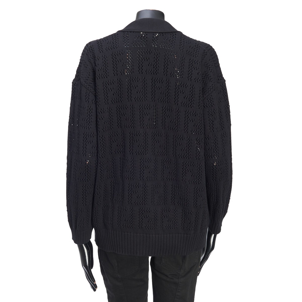 FENDI 1290$ Black Cotton Cardigan - Perforated FF Motif | eBay