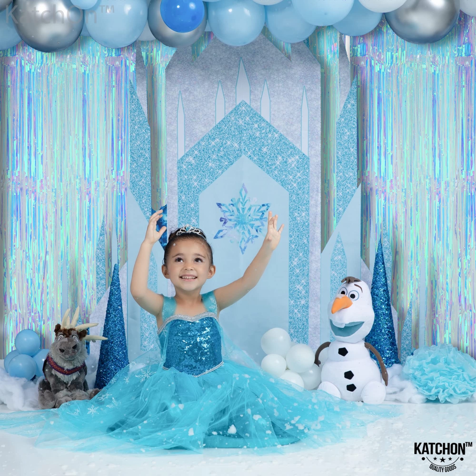 KatchOn XtraLarge Blue Iridescent Streamers - 3.2x8 Feet Blue Fringe | Mermai...