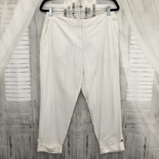 Eileen Fisher Small White Organic Cotton Pants Crop Pockets Zip Rolled Hem B41