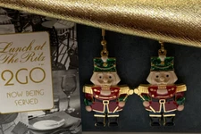 LUNCH AT THE RITZ COUTURE LATR GOLD ENAMEL TOY SOLDIER NUTCRACKER EARRINGS
