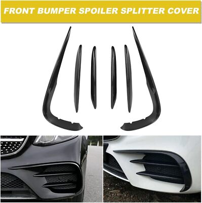 For Benz E-Class W213 16-2020 Gloss Carbon Front Bumper Lip Spoiler Fins Canards