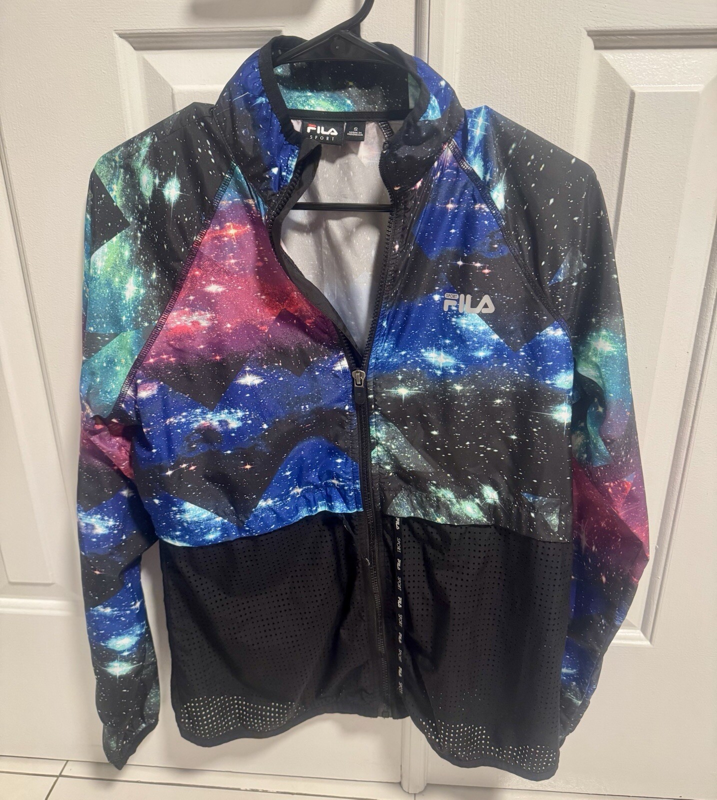 Giacca a vento leggera FILA stampa Galaxy design piccolo 1980 1990