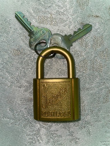VINTAGE Slaymaker Rustless Brass Padlock Lock with 2 Keys 2 1/4" x 1 1/2" x 5/8"
